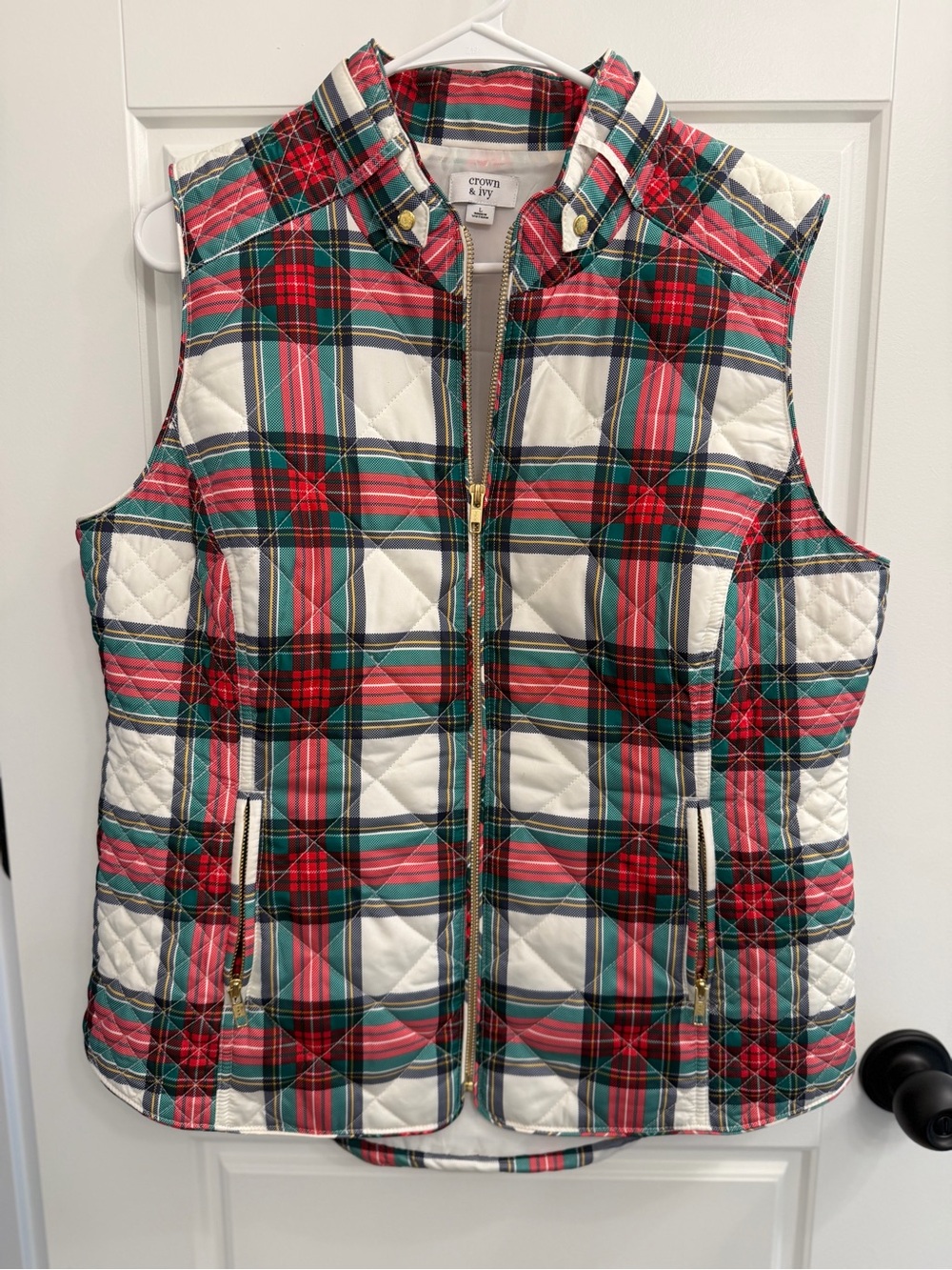 Crown & Ivy Tartan Plaid Quilted Vest Large Holiday Preppy